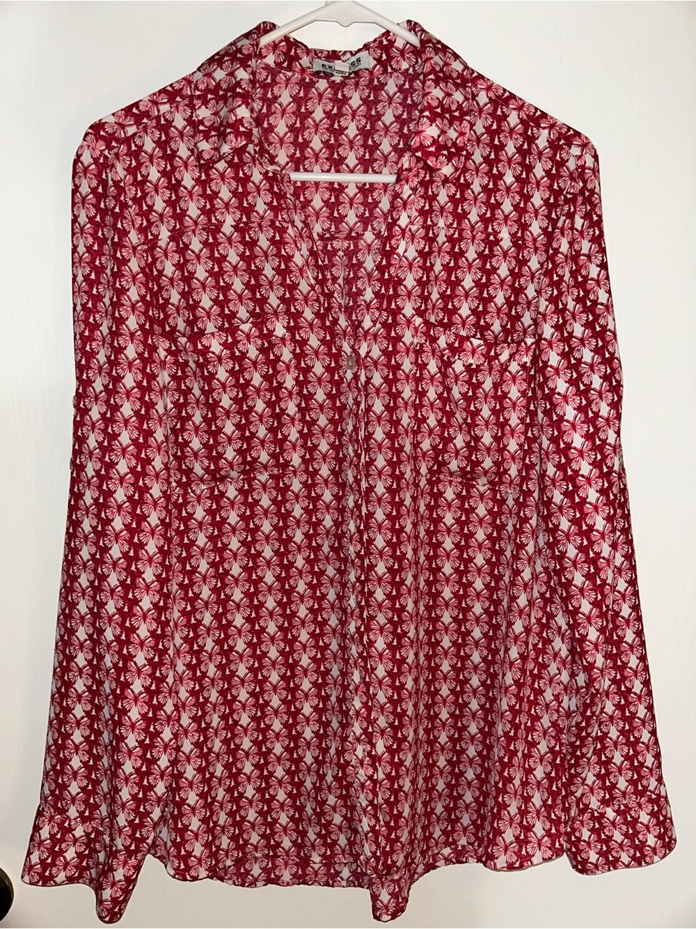 Express Red & White Butterfly Printed Button-Down Blouse 🦋